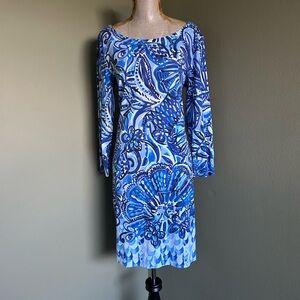 Sugar Blue and White Long Sleeve Dress